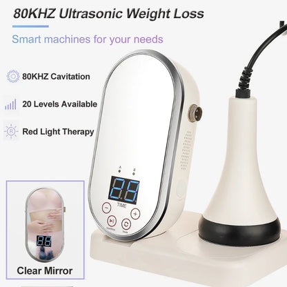 80KHz Ultrasonic Cavitation Weight Loss Machine 2-in-1 Body Massager Fat Reduction Slimming Tool LED Treatment with Mirror