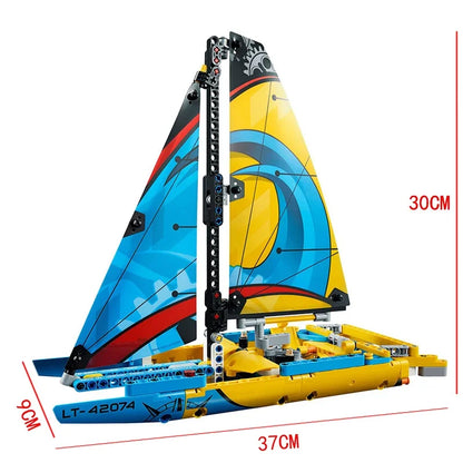 330PCS Building Blocks Fit 42074 Race Technical Racing Yacht Sailboat Assembly Bricks Toys Boy Girl Friend Birthday Gifts