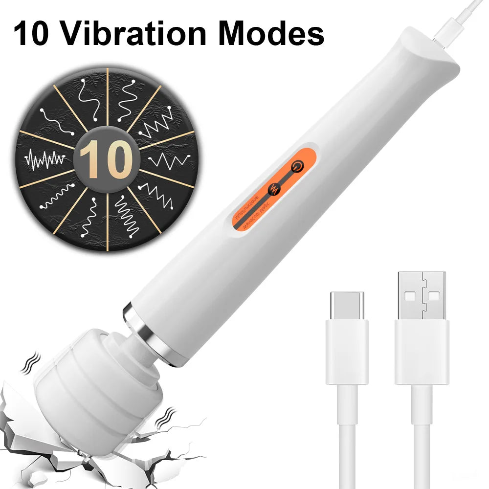 USB Rechargebale 10 Frequency Vibrator Female Masturbation Large AV Stick Full Body Muscle Tension Relief Massager Strong Shock