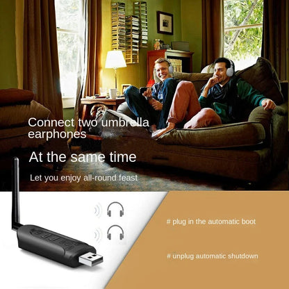 Audio Transmitter - Wireless Bluetooth Audio Transmitter with High-Fidelity Antenna, 5.0, 1-to-2 Connection, B52