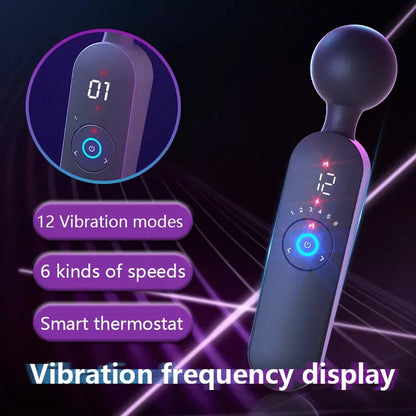 AV Vibration Rod Heating Digital Display Cordless Handle Massager Electric Silicone Vibrator Powerful Neck Back Body Massage