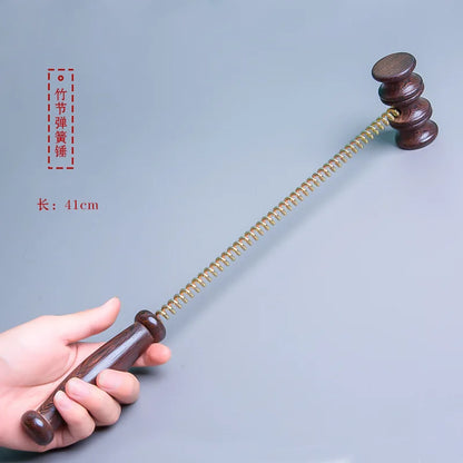 1pc Acupoint Tapping Back Massage Hammer Stick Body Stress Relief Retractable Spring Handle Sandalwood Ball For Neck Leg Relax