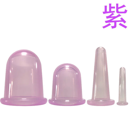 4pcs Silicone Vacuum Cans Facial Cupping Face and Body Massager Anti-Cellulite Massage Body Cups V Face Back Foot Cup Suction