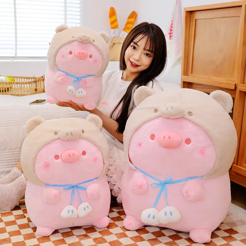 35cm Sweet Treasure Little Pig Plush Toy Little Lazy Pig Throw Pillow Wearing Hat Little Pink Pig with Cloth Doll Birthday Gift