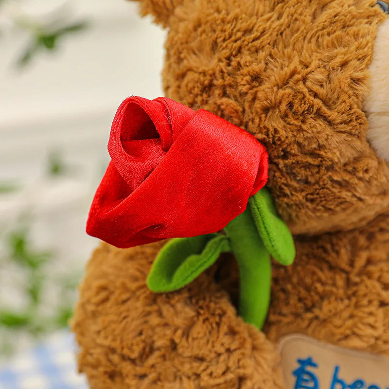 25/33cm Happy Birthday Teddy Bear Plush Toys Rose Bear Stuffed Soft Wedding Gift Baby Toy Valentine Lover Gift Cute Animal Doll