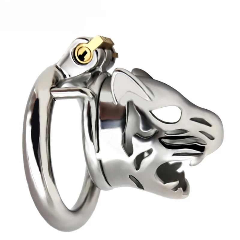 Stainless Steel Tiger Head Animal Male Penis Cage Chastity Lock Device Abstinence Cock Cage Adult Sex Toy To Prevent Cheating