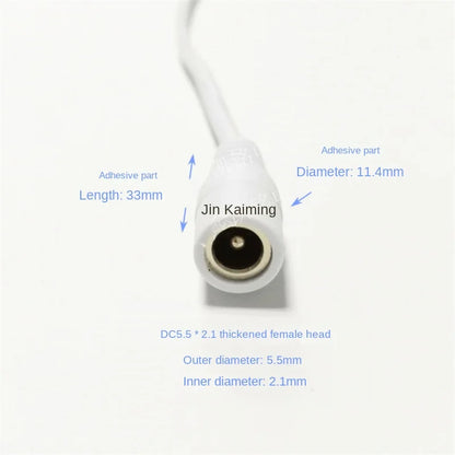 Thick Copper Power Extension Cable - 12V - White - DC 5.5*2.1mm Male To Female - for Monitor LED Lights - 5m