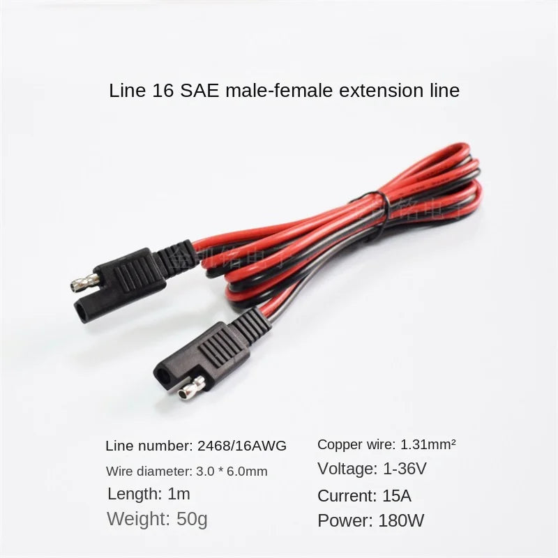 1m Pure Copper 1.31mm² 15A Solar Inverter PV Battery SAE Power Extension Cable (Male To Female)