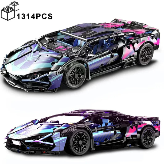 1314PCS Black Purple Lamborghinised MOC Sport Car Building Blocks Assemble Racing Vehicle Bricks Toys Birthday Gift for Kid Boy