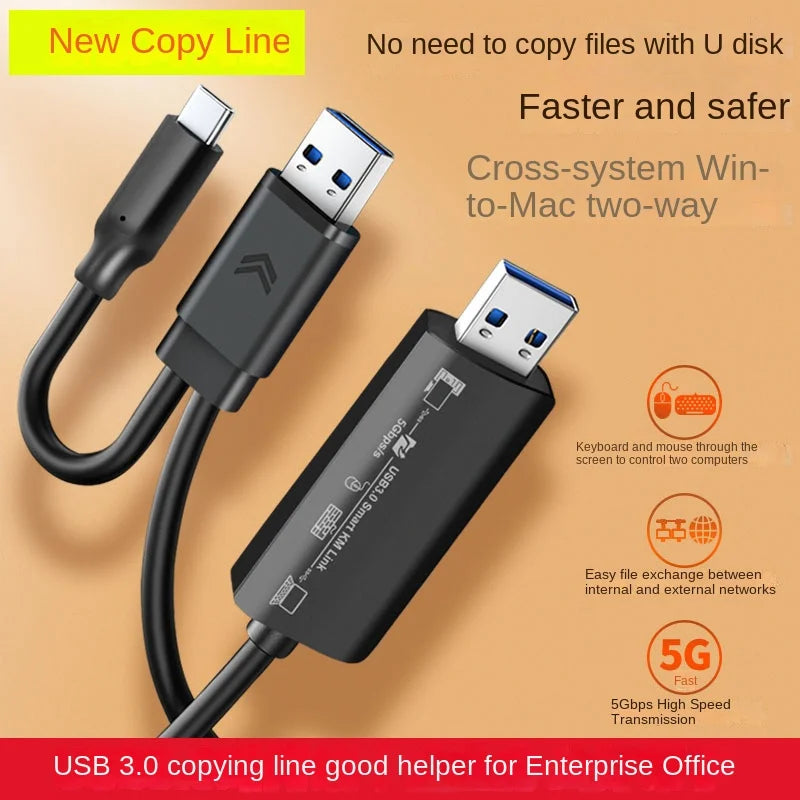 USB 3.0 Data Transfer Cable, Type-C Compatible for Keyboard, Mouse, PC Sharing, Win/Mac Compatible