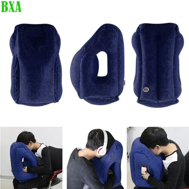 Dark Blue Inflatable Air Cushion Travel Pillow Headrest Chin Support Cushions for Airplane Plane  Office Rest Neck Nap Pillows