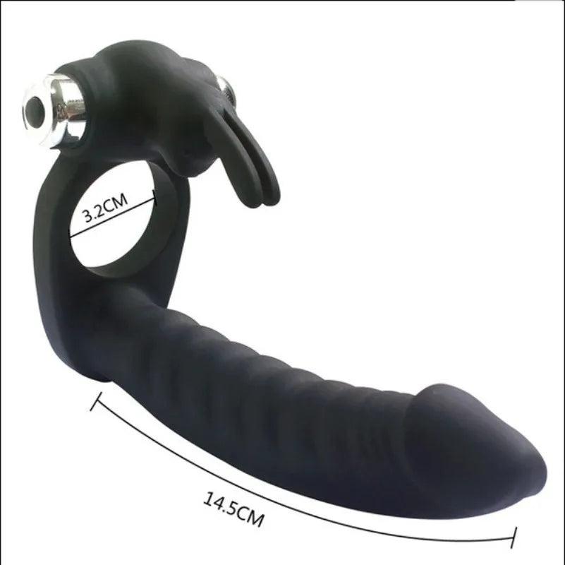 2 IN 1 Delay Lasting Ejaculation Penis Cock Lock Ring Vibrator G-Spot 7 Frequency Vibration Vaginal Massage Dildo Anal Plug Toy