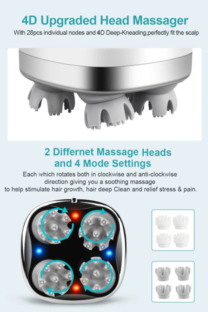 NEW 4D Electric Head Massager Wireless Scalp Promoting Hair Growth Massage Waterproof Body Neck Deep Tissue Massage