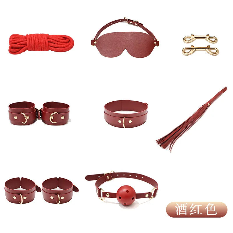 8-13pcs set Classic BDSM Restraints Sex Toy Kits Handcuffs & Ankle Fetish Suit Nipple Clipper Mouth Gag Whip Sex Feather Soft SM