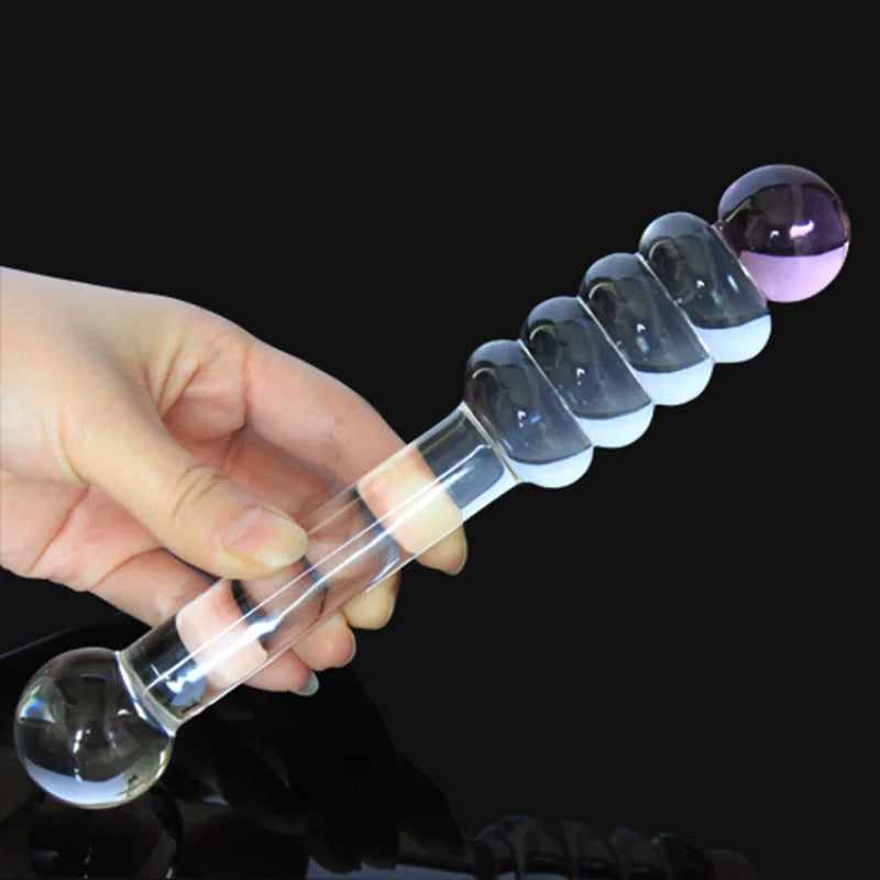 1PCS Double Head High Borosilicate Fourth Ring Crystal Glass Simulation Dildo Sex Toy For Woman Couples Vaginal Stimulation