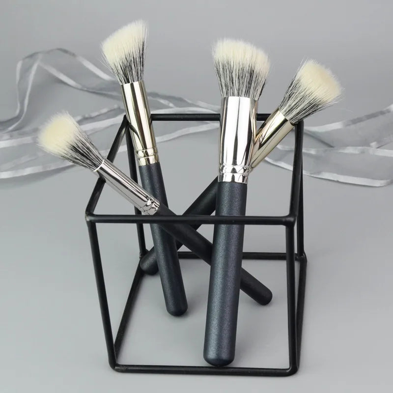 New 6PCS Double Layer Goat Hair Stippling Blush Brush Highlighter Concealer Makeup Brushes Cosmetic Beauty Tools Natural Wood