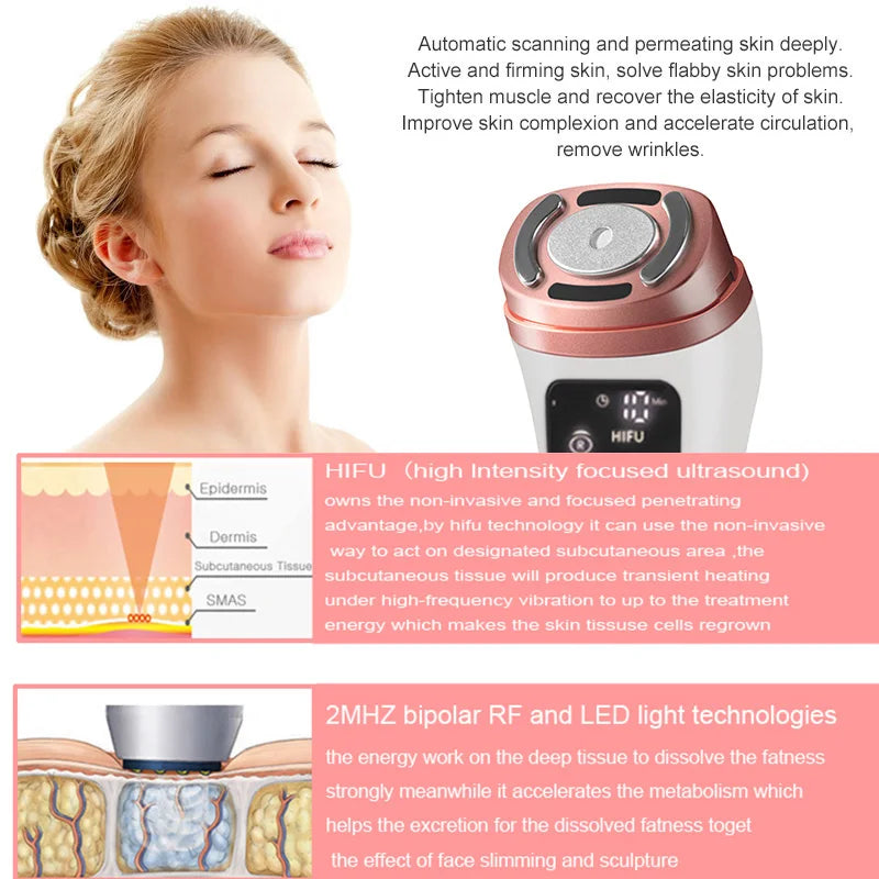 Upgraded Mini Hifu Ultrasonic Face Machine for Home Use with Hifu EMS LED Professional Machine Face Lift To Remove Wrinkles