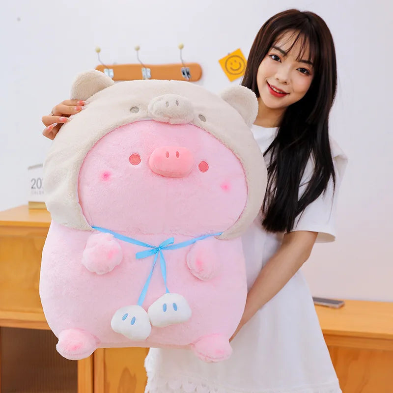 35cm Sweet Treasure Little Pig Plush Toy Little Lazy Pig Throw Pillow Wearing Hat Little Pink Pig with Cloth Doll Birthday Gift