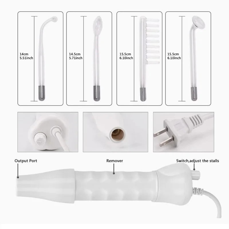 New Glass Tube High Frequency Electrode Wand w/Neon Electrotherapy Acne Spot Remover Home Spa Beauty Device Facial Therapy Wand