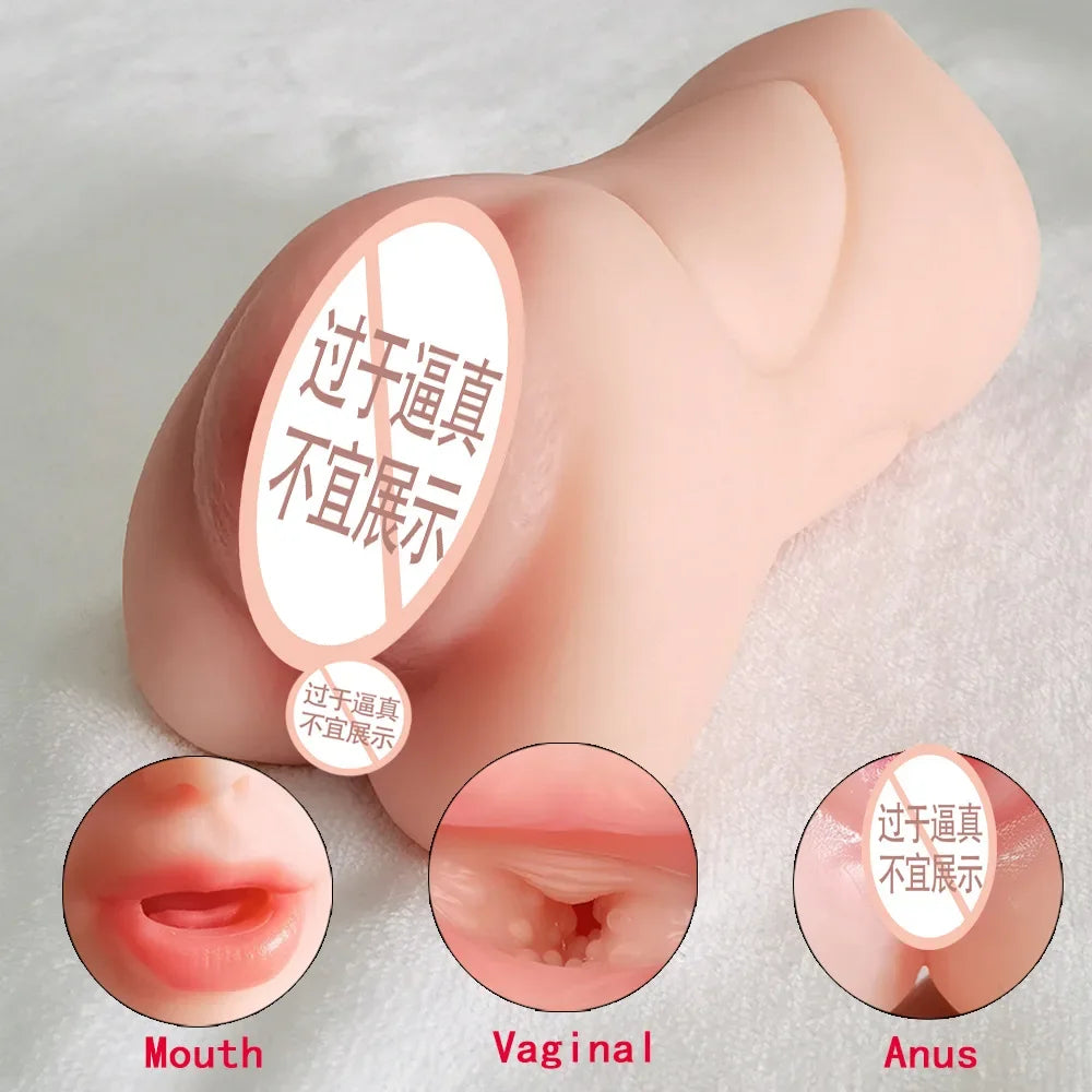 3in1 Mouth Vagina Anal Plug Band Teeth Male Masturbator Airplane Cup Deep Throat Silicone Dildo Moves Masturbation Toys for Men