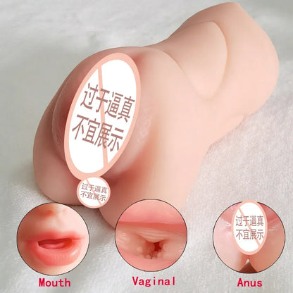 3in1 Mouth Vagina Anal Plug Band Teeth Male Masturbator Airplane Cup Deep Throat Silicone Dildo Moves Masturbation Toys for Men