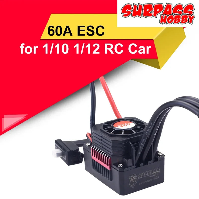 SURPASS HOBBY 60A ESC Waterproof Electric Speed Controller for 1/10 1/12 RC Car 3660 Brushless Motor