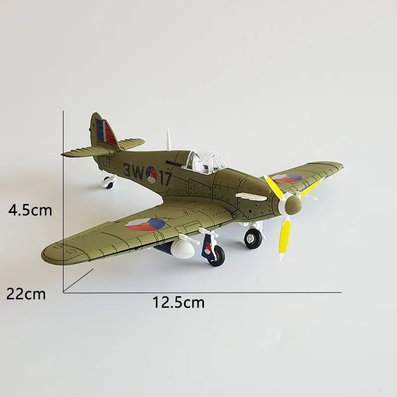 4D 1/48 Assembled Model British Hawker Hurricane Plane Model Propeller Wheel Movable Simulation Military Aircraft Toy Decoration