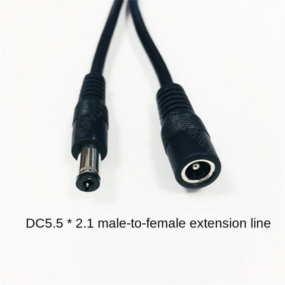 Thick Copper 0.75mm² 12V Power Extension Cable - DC5.5*2.1 Male To Female - 10A - Black - 10m Length - for Surveillance