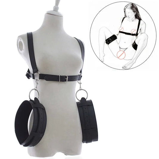 Thigh Restraint Straps Sling Leg Spreader Open Restraint Belt Bondage Harness with Wrist Cuffs BDSM Sex Position Aid Adult Toys