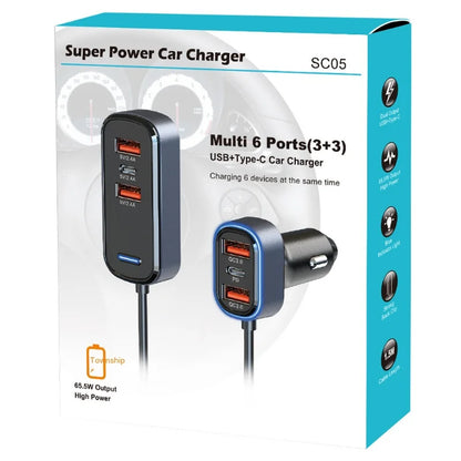 Wholesale SC05 Car Charger, 65.5W High Power, One-to-Six QC3.0 & PD Fast Charging, Flash Charge