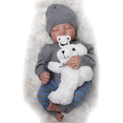 46cm Full Body Silicone 18inch Realistic Reborn Baby Doll Lifelike Newborn Baby Boy Girl Doll Flexible 3D Skin Tone