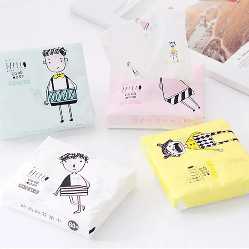 40Sheets Disposable Facial Paper Tissues Thickened Cute Colorful Cartoon Printing Napkins Portable Sanitary Paper Random