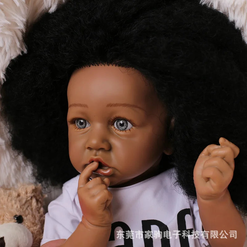 55cm 21inch Full Body Silicone Reborn Baby Doll Black Skin Finished Baby Realistic Newborn Dolls Gift Reborn Baby Girl Boy Doll