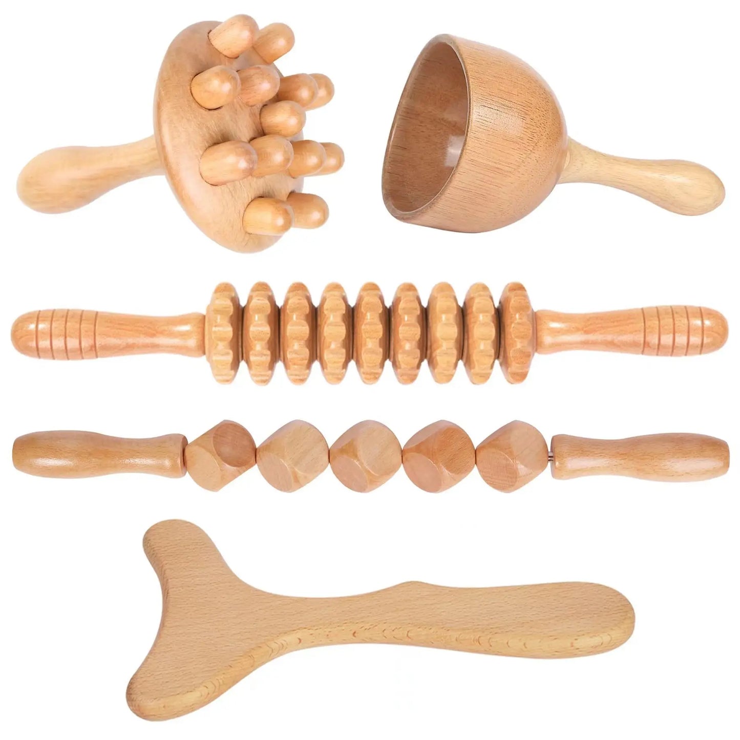 7 in 1 Therapy Massage Tools Maderoterapia Kit Home Wood Massager Roller Wood Gua Sha Roller Manual Wooden Massager