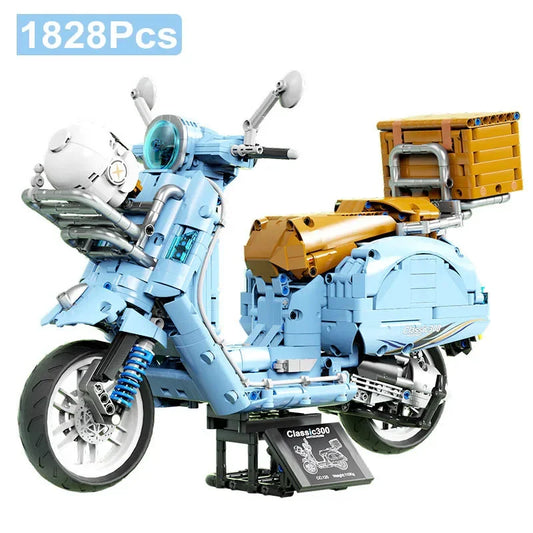 Technical 1828Pcs MOC Classic 300 Motorcycle Model Building Blocks City Vespa Racing Car With Helmet Motorbike Bricks Toys Gifts