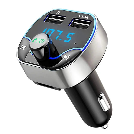 T24 Car MP3 Music Player Card Slot FM Transmitter Bluetooth Hands-Free Dual USB Car Charger