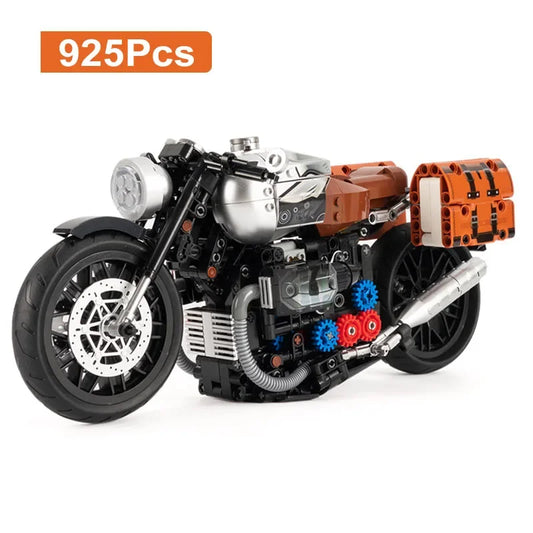 Technical Expert 925Pcs Retro Latte Motorcycle Super Car Model Building Blocks Kid Gift Vintage Racing Motorbike Bricks MOC Toys