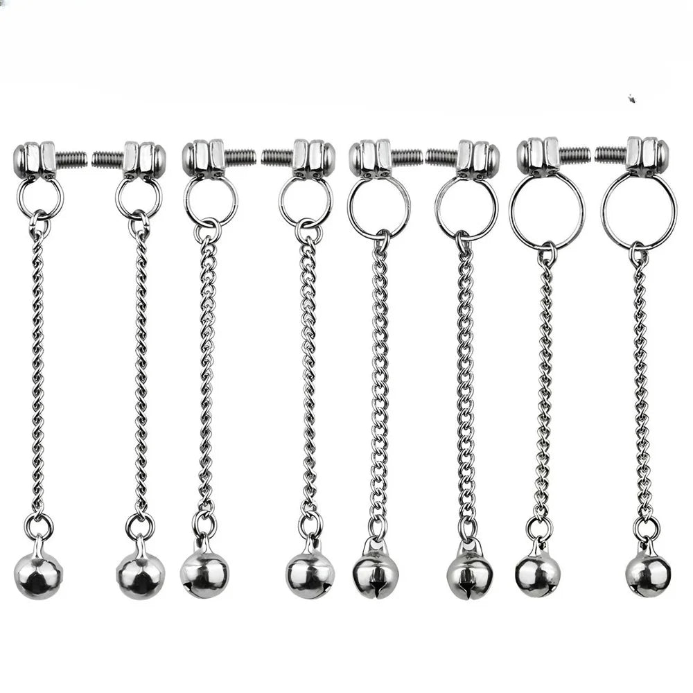 A pair Stainless Steel Sex Bell Breast Clip for Men Women Nipple Clip with Chain for Husband Wife Sex Breast Tip Stimulation Toy