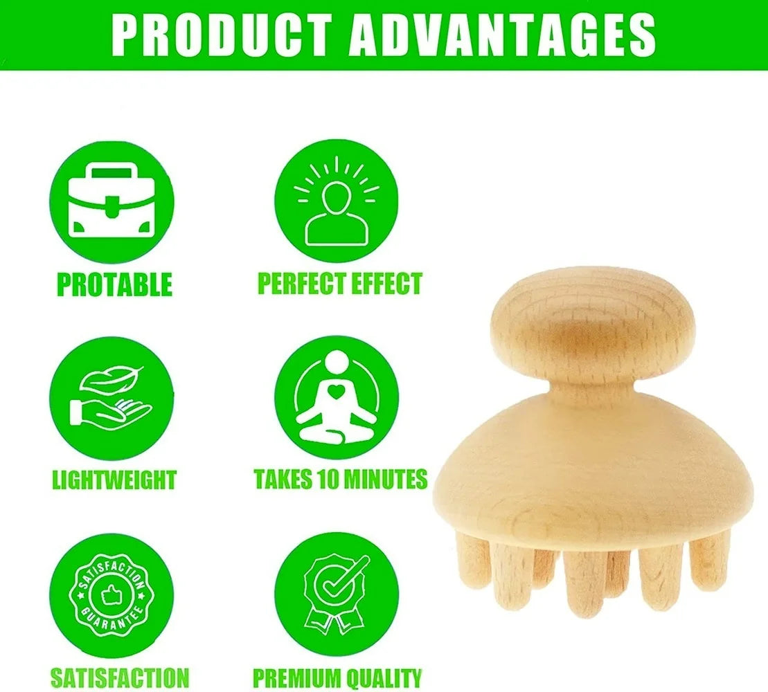 BXA Wood Therapy Mushroom Massage Comb  Anti Cellulite Lymphatic Drainage Fascia Massage Tools for Neck Back Legs Full Body