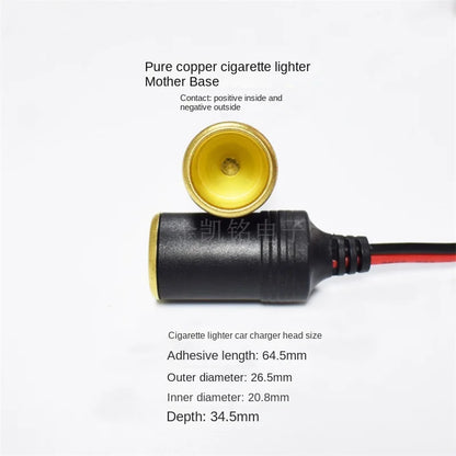 20A Car Charger Socket Cable - 14AWG Pure Copper - 2mm² - 1m - Gold-Plated Cigarette Lighter Female Connector - for 12V/24V Auto