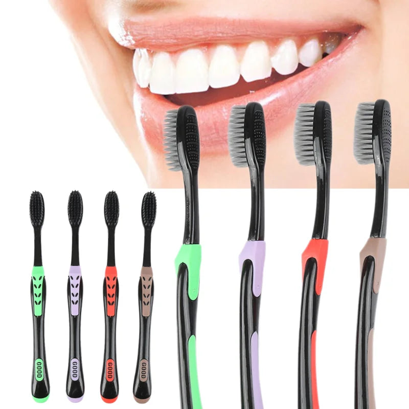 Adult Bamboo Charcoal Toothbrush Oral Care Antibacterial Toothbrush With Black Heads Ultra Fine Soft Tooth Brush 4pcs