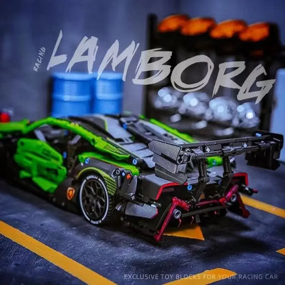 1644PCS Technical Green Super Speed Sport Car Model Building Blocks Famous Vehicle Assemble Bricks Toys for Adult