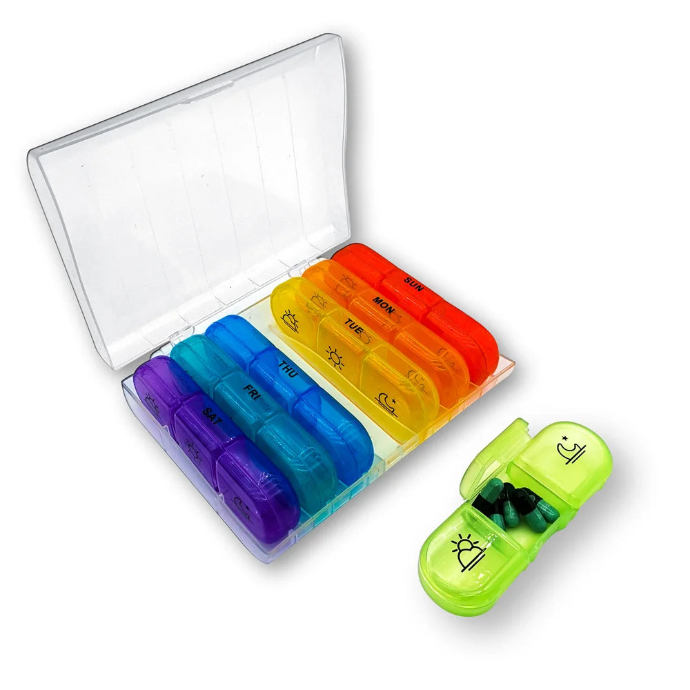 Pill Box 7 Days Organizer 21 Squares 3 Times A Day Portable Travel Large Compartment of Vitamin Medicine Fish Oil