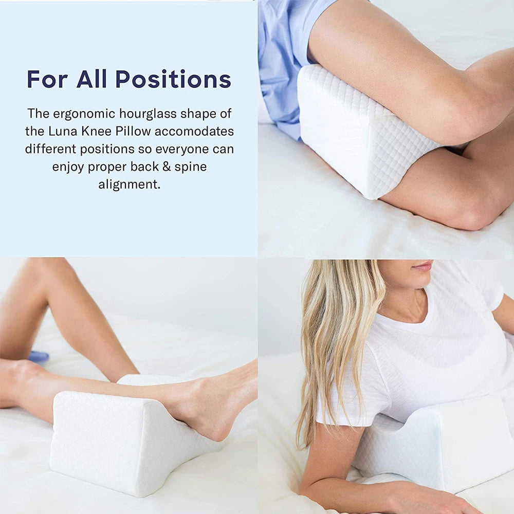 Knee Pillow for Side Sleepers - 100% Memory Foam Wedge Contour- Spacer Cushion for Spine Alignment Back Pain Pregnancy Support