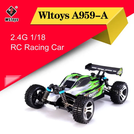 Wltoys A959-A 1/18 Scale 2.4G 4WD RC Speedcar 35km/h Remote Control Racing High Speed Shockproof Off-Road Car Green