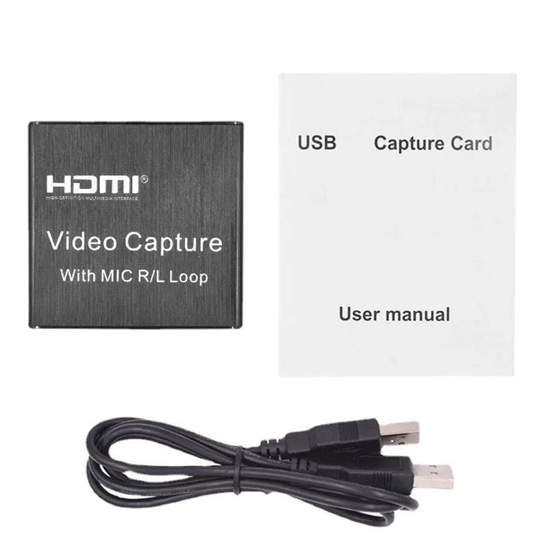 USB HDMI Capture Card - HD Video Recording Box for OBS Game Live Streaming with 3.5mm Mic Input