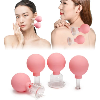 4pcs Face Massage Rubber Vacuum Cupping Body Cups Face Skin Lifting Anti-Wrinkle Cupping Therapy Facial Medical Massage Tools