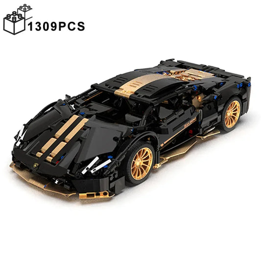 1309PCS Technical MOC 1:14 Black Gold Lamborghnised Building Blocks Sport Car Vehicle Assemble Bricks Toys Gifts for Kids Boy