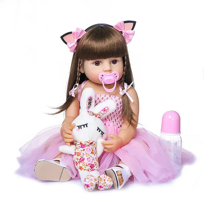 55cm Reborn Dolls Toddler Pink Very Soft Silicone Baby Beautiful Doll Real Touch Toy Dolls for Girls Gifts Reborn Doll Kit