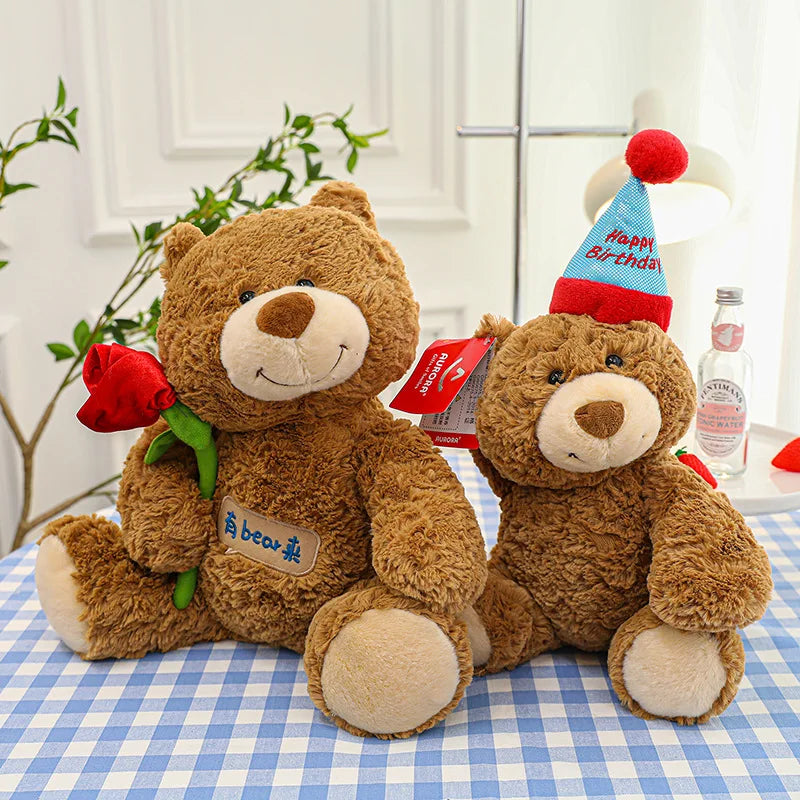 25/33cm Happy Birthday Teddy Bear Plush Toys Rose Bear Stuffed Soft Wedding Gift Baby Toy Valentine Lover Gift Cute Animal Doll